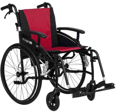 Excel G-Logic Lightweight Self Propelled Wheelchair 16'' Black Frame and Red Upholstery Slim Seat
